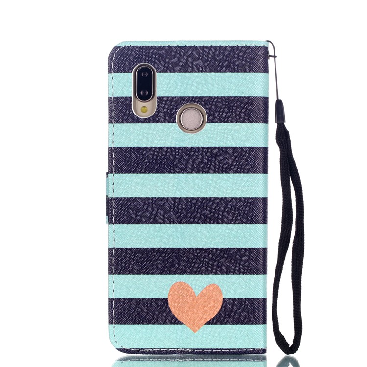 Patterned Leather Wallet Stand Mobile Casing with Lanyard for Huawei P20 Lite/Nova 3e (China) - Stripes and Hearts-2