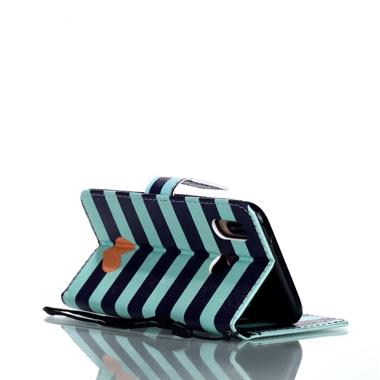 Patterned Leather Wallet Stand Mobile Casing with Lanyard for Huawei P20 Lite/Nova 3e (China) - Stripes and Hearts-5