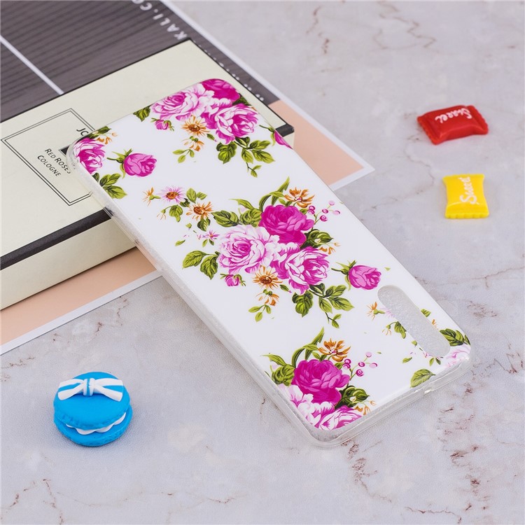 Tampa de Telefone TPU Suave Com TPU Com Estampamento IMD Luminoso Para Huawei P20 Pro - Flor Florescendo-5