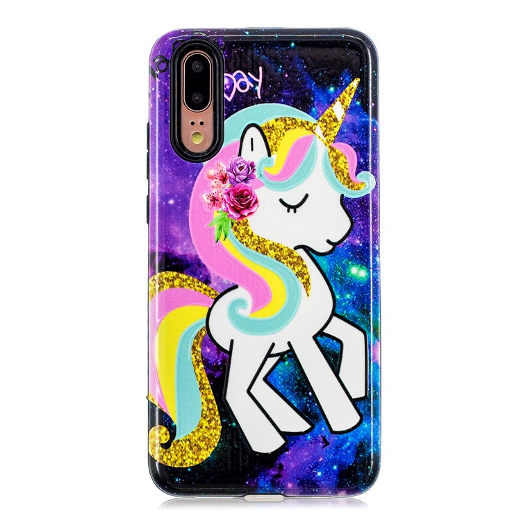 Embossment Pattern Rubberized TPU + PC Hybrid Case for Huawei P20 - Unicorn-2