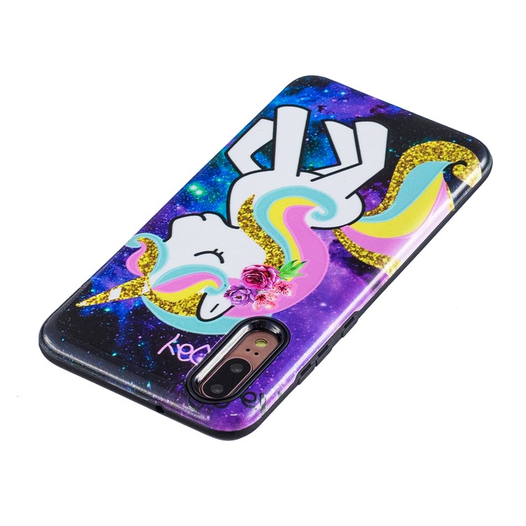 Embossment Pattern Rubberized TPU + PC Hybrid Case for Huawei P20 - Unicorn-3