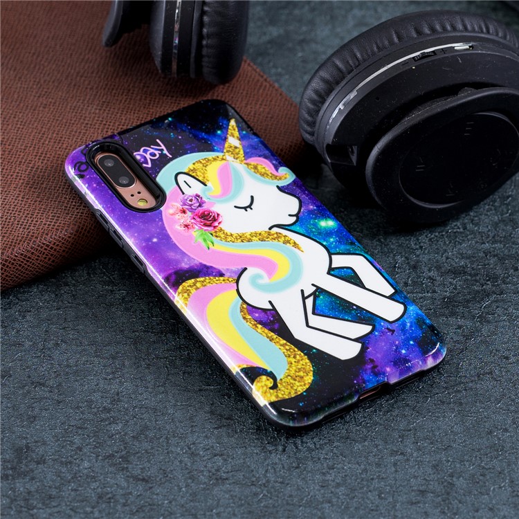Embossment Pattern Rubberized TPU + PC Hybrid Case for Huawei P20 - Unicorn-4
