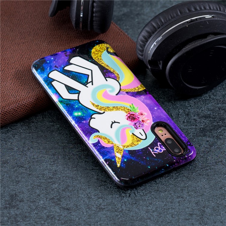 Embossment Pattern Rubberized TPU + PC Hybrid Case for Huawei P20 - Unicorn-5