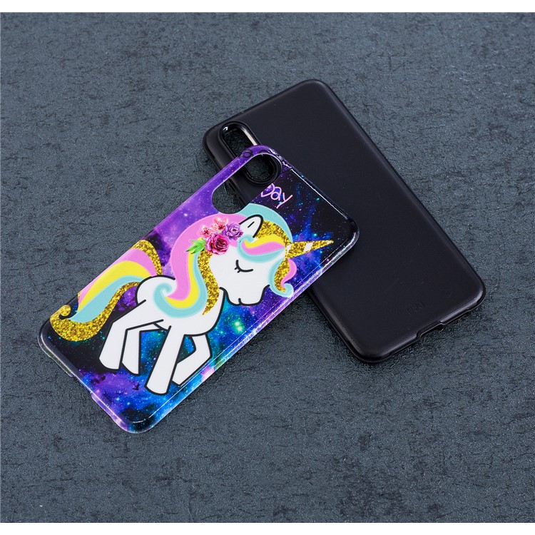 Embossment Pattern Rubberized TPU + PC Hybrid Case for Huawei P20 - Unicorn-6