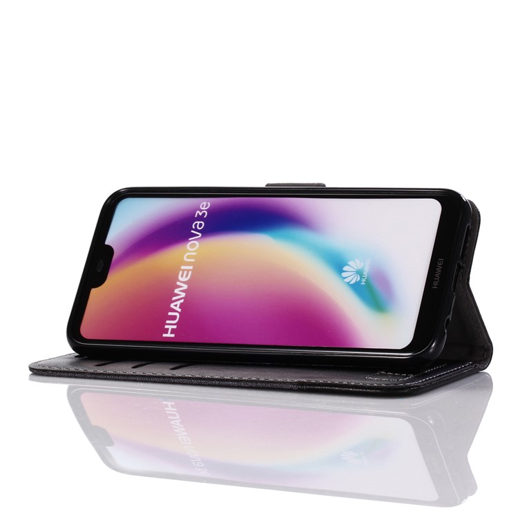 MUXMA Leather Canvas Splicing Stand Mobile Case for Huawei P20 Lite/Nova 3e - Black-10