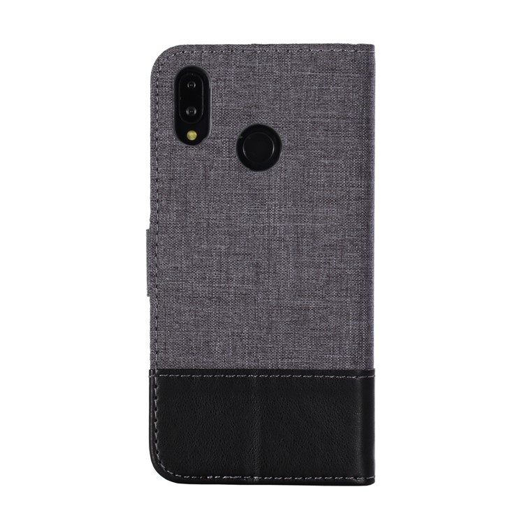 MUXMA Leather Canvas Splicing Stand Mobile Case for Huawei P20 Lite/Nova 3e - Black-12
