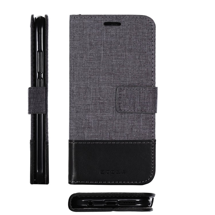 MUXMA Leather Canvas Splicing Stand Mobile Case for Huawei P20 Lite/Nova 3e - Black-2