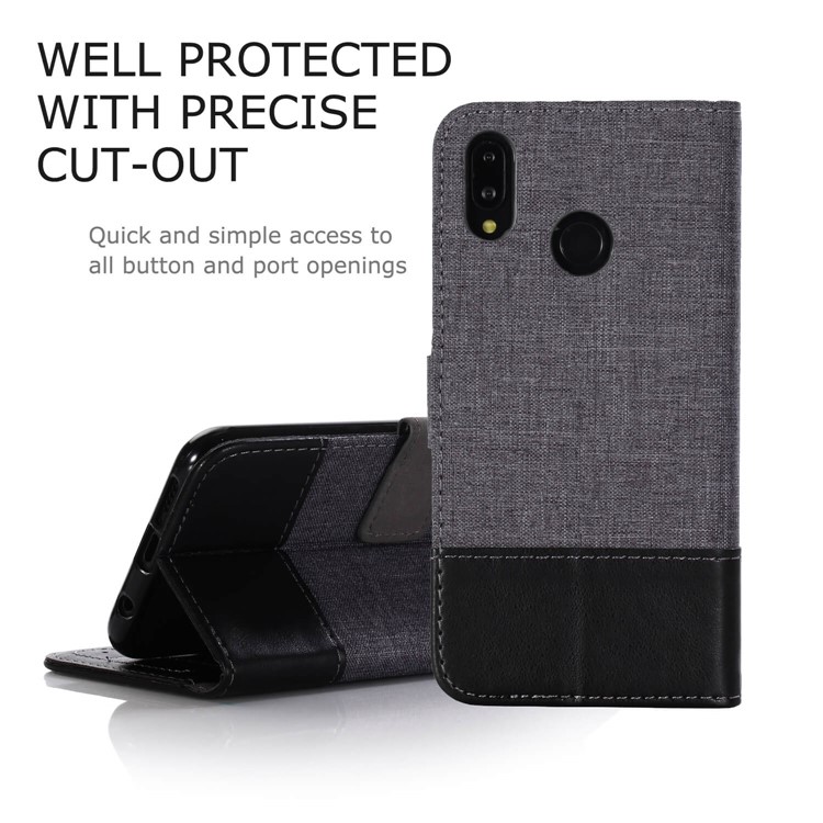 MUXMA Leather Canvas Splicing Stand Mobile Case for Huawei P20 Lite/Nova 3e - Black-3