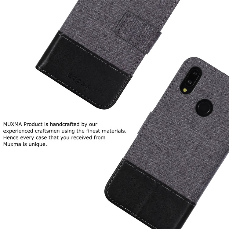MUXMA Leather Canvas Splicing Stand Mobile Case for Huawei P20 Lite/Nova 3e - Black-4
