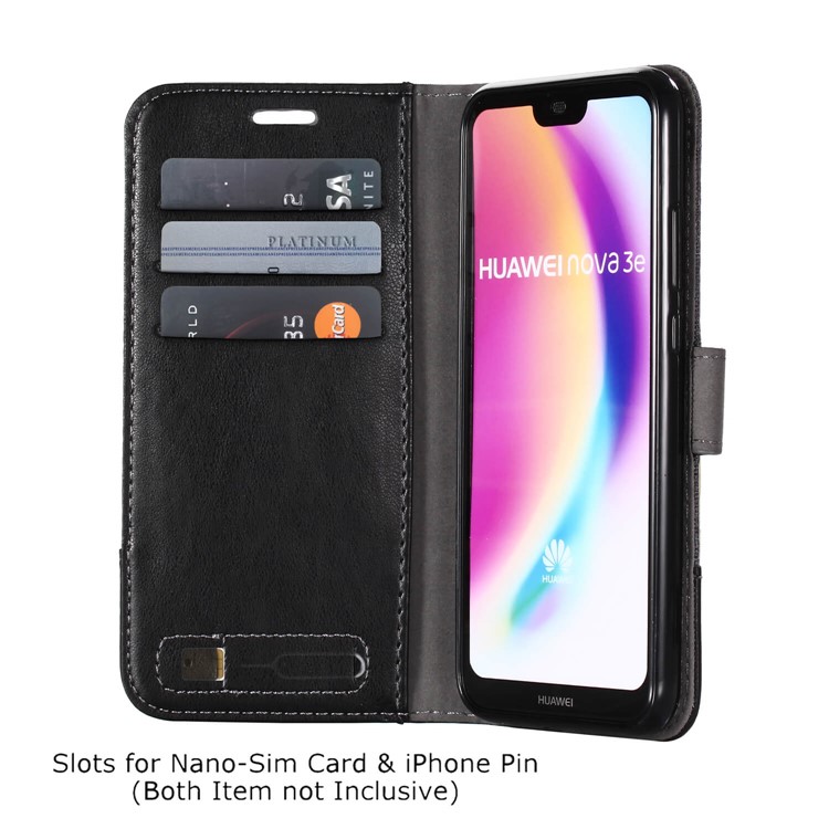 MUXMA Leather Canvas Splicing Stand Mobile Case for Huawei P20 Lite/Nova 3e - Black-6