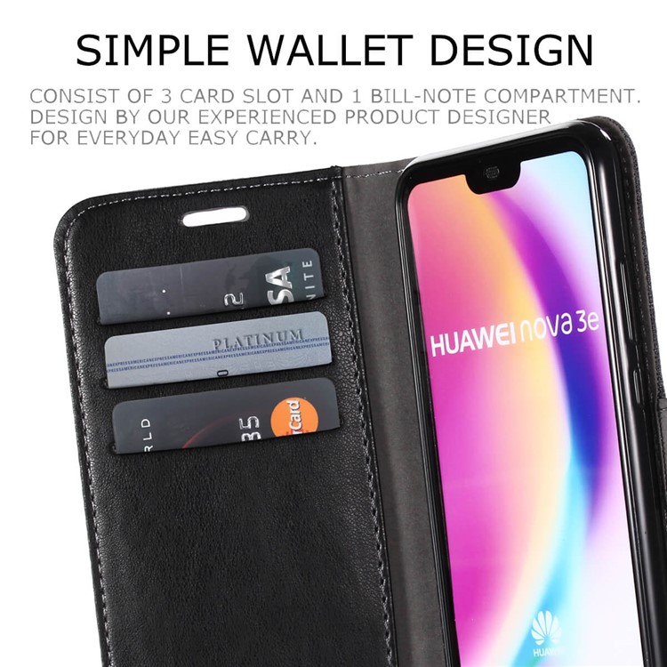 MUXMA Leather Canvas Splicing Stand Mobile Case for Huawei P20 Lite/Nova 3e - Black-7