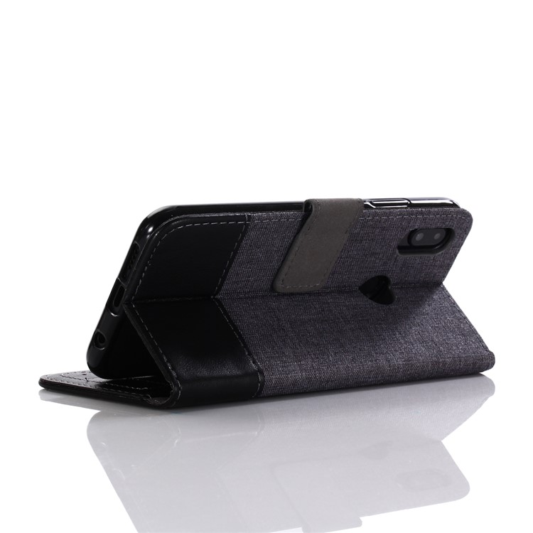 MUXMA Leather Canvas Splicing Stand Mobile Case for Huawei P20 Lite/Nova 3e - Black-9