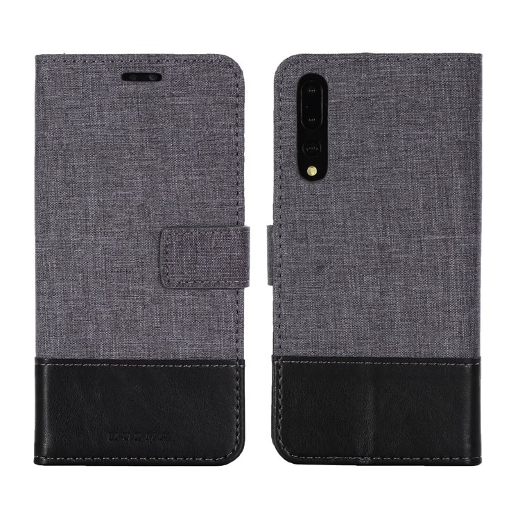 MUXMA Leather Canvas Splicing Stand Mobile Casing for Huawei P20 Pro - Black-1