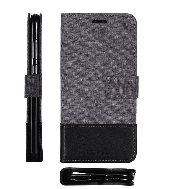 MUXMA Leather Canvas Splicing Stand Mobile Casing for Huawei P20 Pro - Black-2