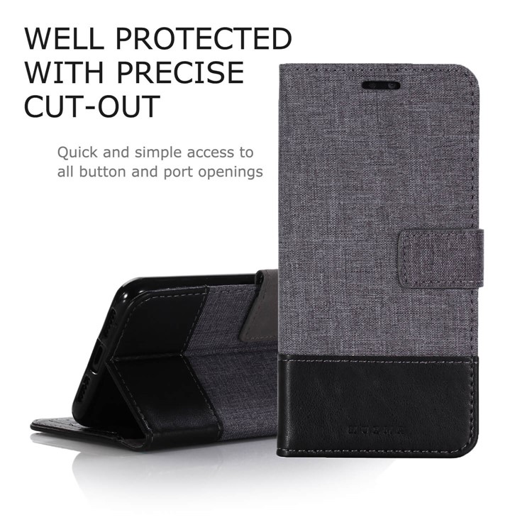 MUXMA Leather Canvas Splicing Stand Mobile Casing for Huawei P20 Pro - Black-3