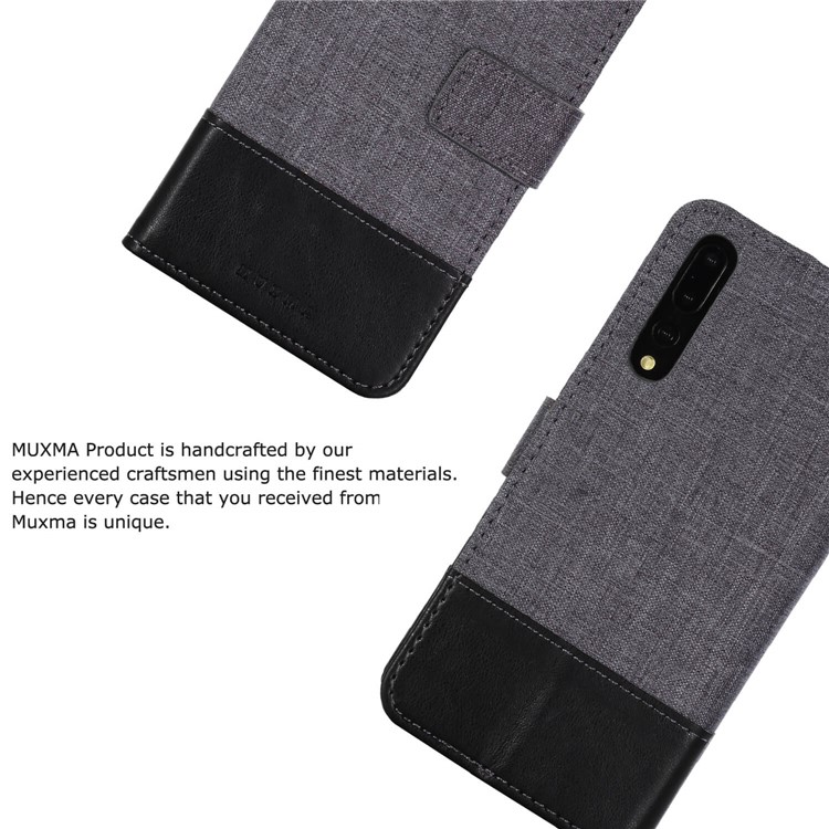 MUXMA Leather Canvas Splicing Stand Mobile Casing for Huawei P20 Pro - Black-4