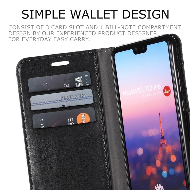 MUXMA Leather Canvas Splicing Stand Mobile Casing for Huawei P20 Pro - Black-7