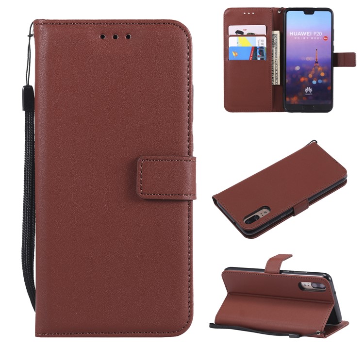 Cell Phone Leather Stand Case for Huawei P20 Pro - Brown-1