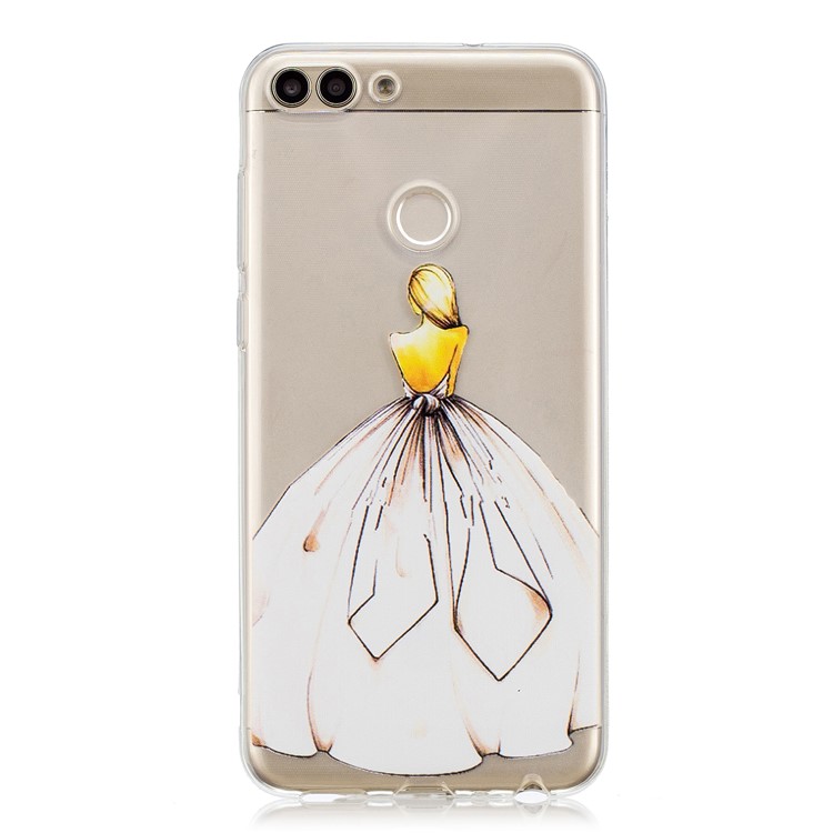 Padrão De Impressão Tampa TPU Para Huawei P Inteligente / Desfrutar 7S - Garota Em Vestido Sem Costas-1