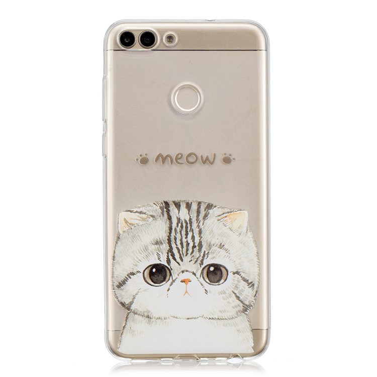 Printing Pattern TPU Cell Phone Case for Huawei P Smart/Enjoy 7S - Lovely Cat-1