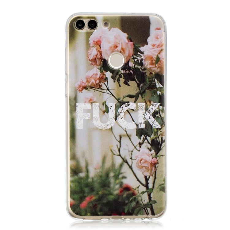 Printing Pattern TPU Mobile Casing for Huawei P Smart/Enjoy 7S - Beautiful Roses and Word-1