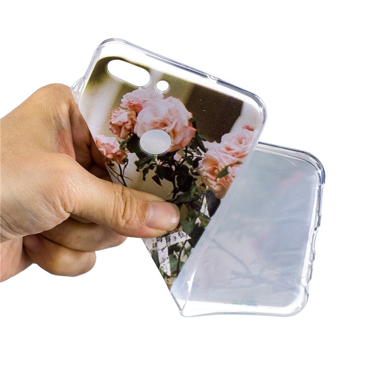 Printing Pattern TPU Mobile Casing for Huawei P Smart/Enjoy 7S - Beautiful Roses and Word-4