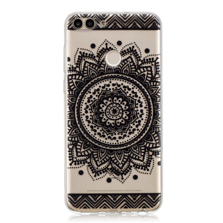 Printing Pattern TPU Mobile Phone Shell for Huawei P Smart/Enjoy 7S - Black Mandala-1