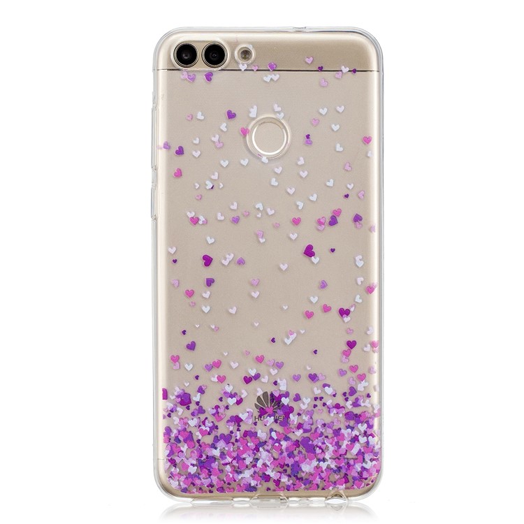 Printing Pattern TPU Protective Cover for Huawei P Smart/Enjoy 7S - Purple Hearts-1