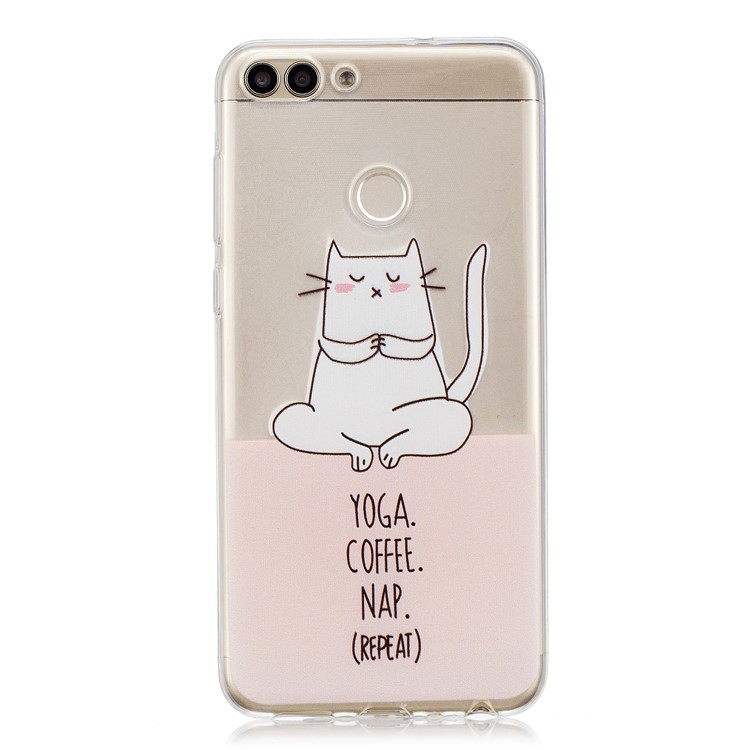 Printing Pattern TPU Phone Accessory Case for Huawei P Smart/Enjoy 7S - Yoga Coffee Nap-1