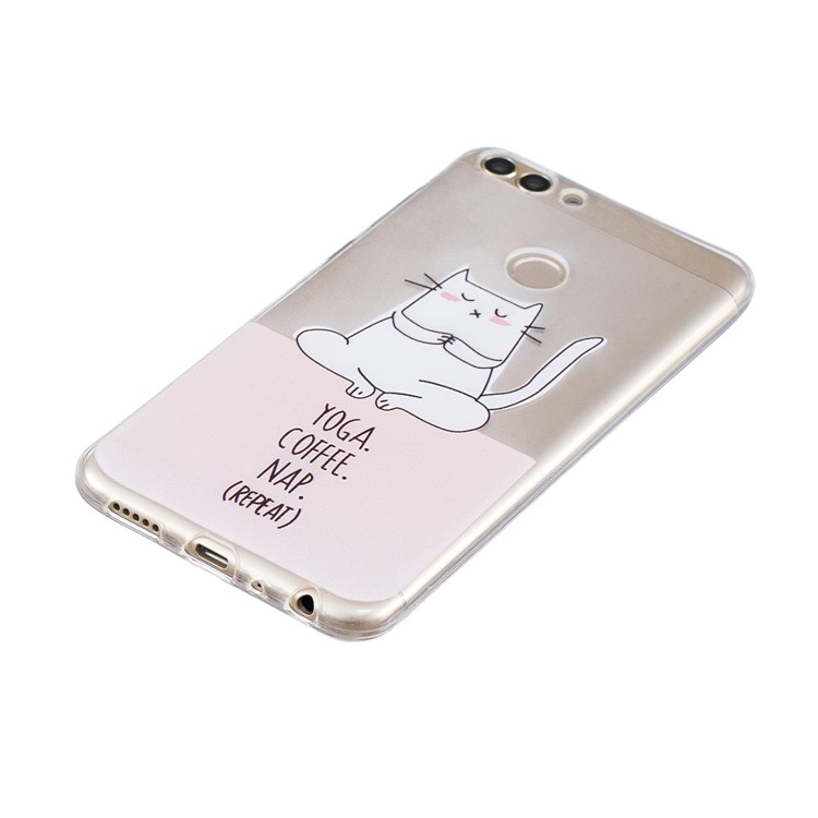 Printing Pattern TPU Phone Accessory Case for Huawei P Smart/Enjoy 7S - Yoga Coffee Nap-2