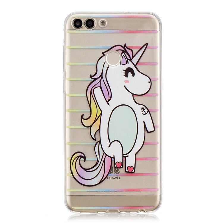 Printing Pattern TPU Cover Mobile Accessory for Huawei P Smart/Enjoy 7S - Unicorn and Stripes-1