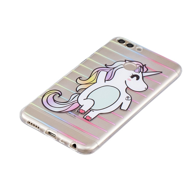 Printing Pattern TPU Cover Mobile Accessory for Huawei P Smart/Enjoy 7S - Unicorn and Stripes-2