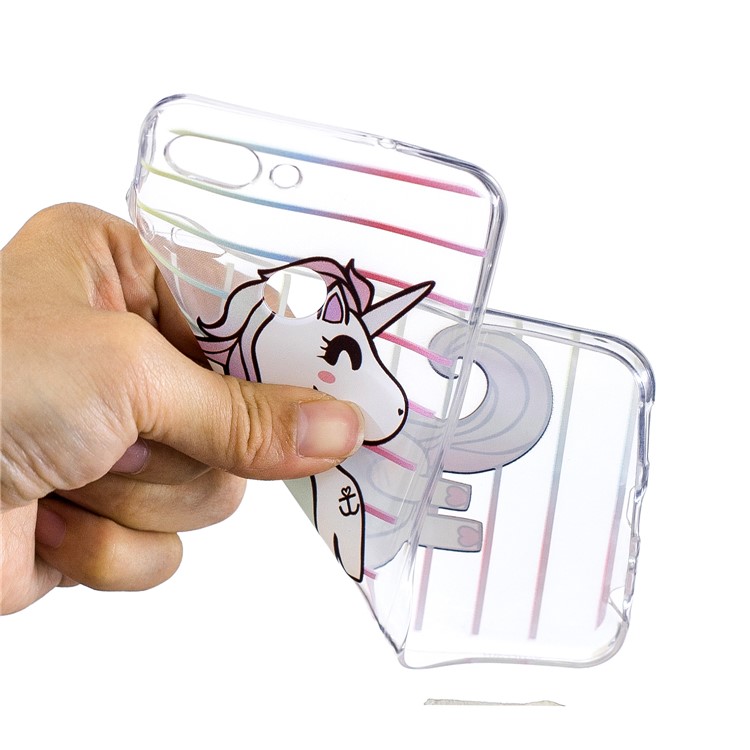 Printing Pattern TPU Cover Mobile Accessory for Huawei P Smart/Enjoy 7S - Unicorn and Stripes-4