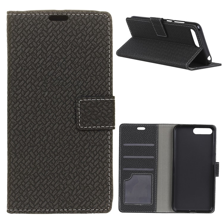 Woven Texture Wallet Stand Leather Phone Cover for Huawei Honor 10 - Black-1