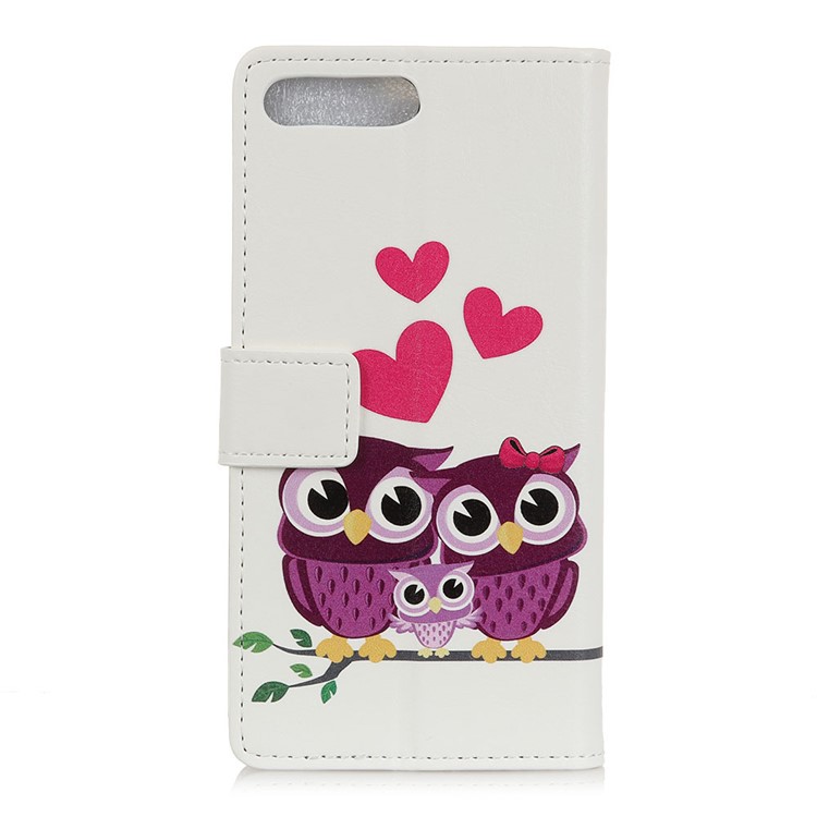 Pattern Printing Stand Leather Wallet Mobile Case for Huawei Honor 10 - Sweet Owl Family-3