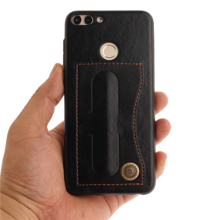 PU Leather Coated TPU Kickstand Card Holder Case for Huawei P Smart / Enjoy 7S - Black-3