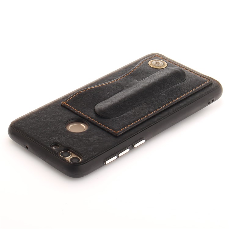 PU Leather Coated TPU Kickstand Card Holder Case for Huawei P Smart / Enjoy 7S - Black-5