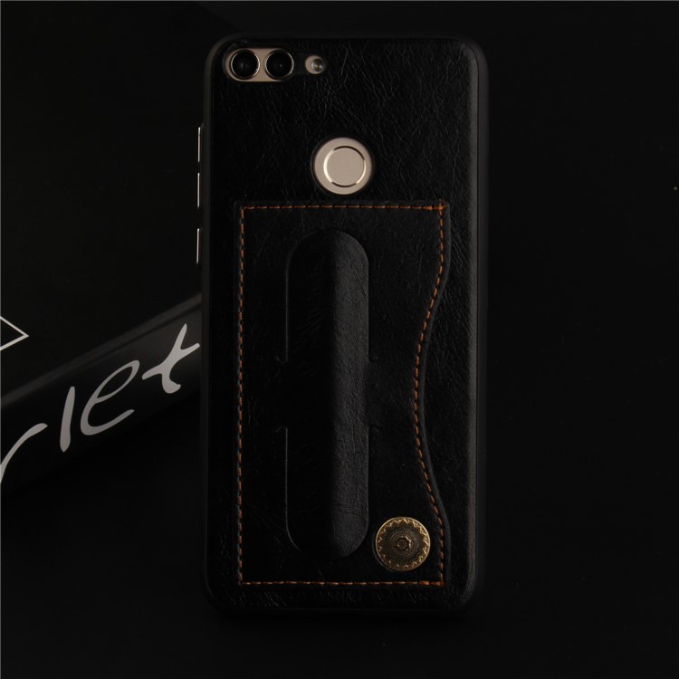 PU Leather Coated TPU Kickstand Card Holder Case for Huawei P Smart / Enjoy 7S - Black-8