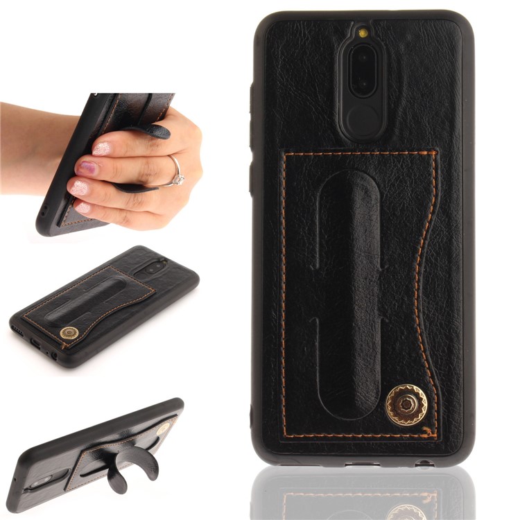 PU Leather Coated TPU Card Holder Case with Kickstand for Huawei Mate 10 Lite / nova 2i / Maimang 6 / Honor 9i (India) - Black-1