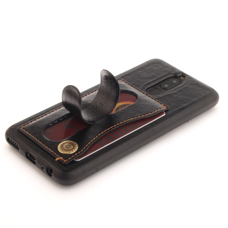 PU Leather Coated TPU Card Holder Case with Kickstand for Huawei Mate 10 Lite / nova 2i / Maimang 6 / Honor 9i (India) - Black-8
