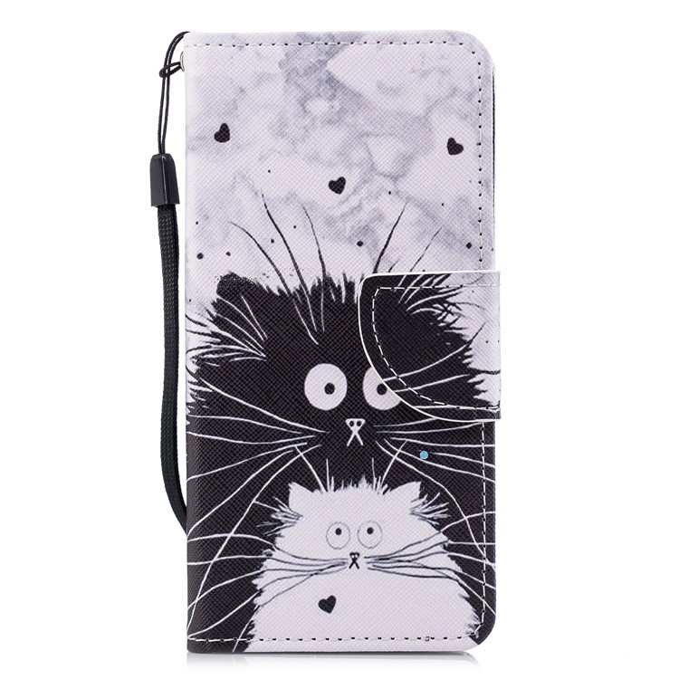 Cross Texture Pattern Printing Wallet Stand Leather Mobile Shell for Huawei P20 Lite/Nova 3e - Black and White Cat-2