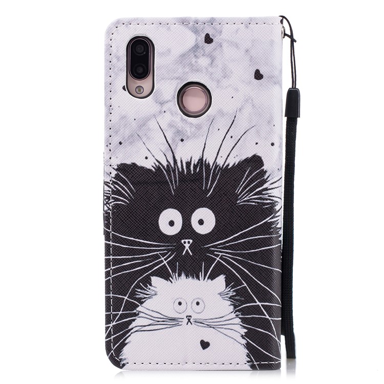 Cross Texture Pattern Printing Wallet Stand Leather Mobile Shell for Huawei P20 Lite/Nova 3e - Black and White Cat-3