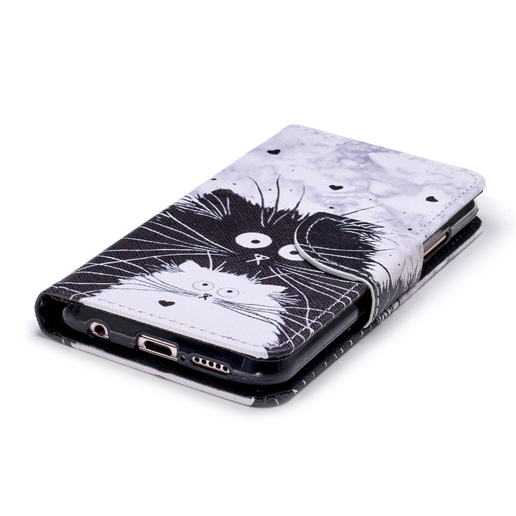 Cross Texture Pattern Printing Wallet Stand Leather Mobile Shell for Huawei P20 Lite/Nova 3e - Black and White Cat-4