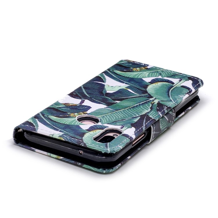 Cross Texture Pattern Printing Wallet Stand Leather Mobile Case for Huawei P20 Lite/Nova 3e - Banana Tree-4