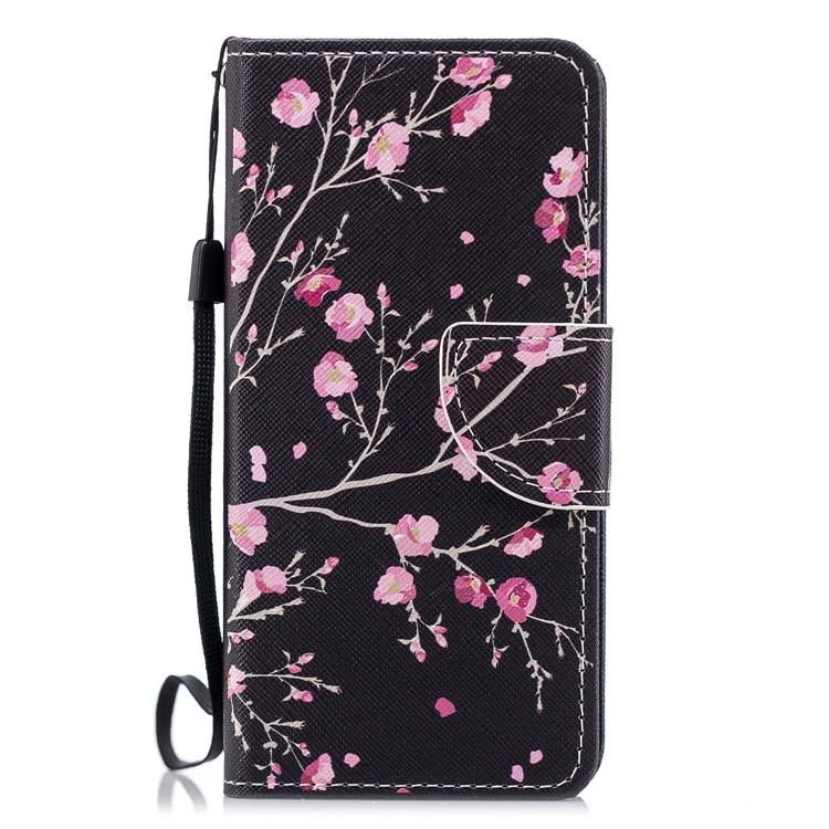 Cross Texture Pattern Printing Wallet Stand Leather Mobile Cover for Huawei P20 Lite/Nova 3e - Plum Blossom-1