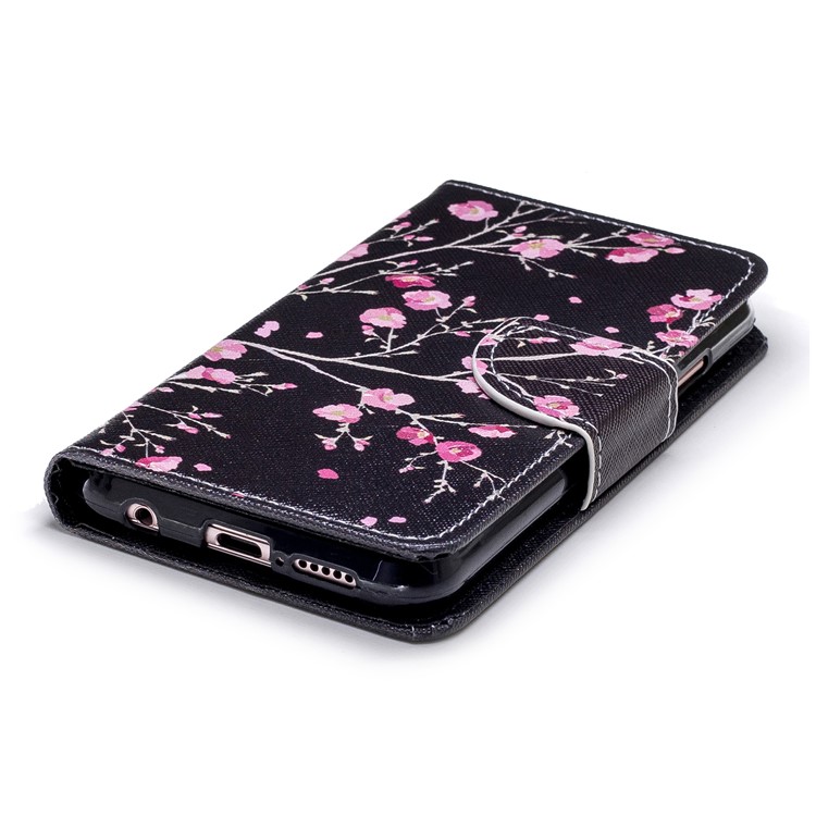 Cross Texture Pattern Printing Wallet Stand Leather Mobile Cover for Huawei P20 Lite/Nova 3e - Plum Blossom-3
