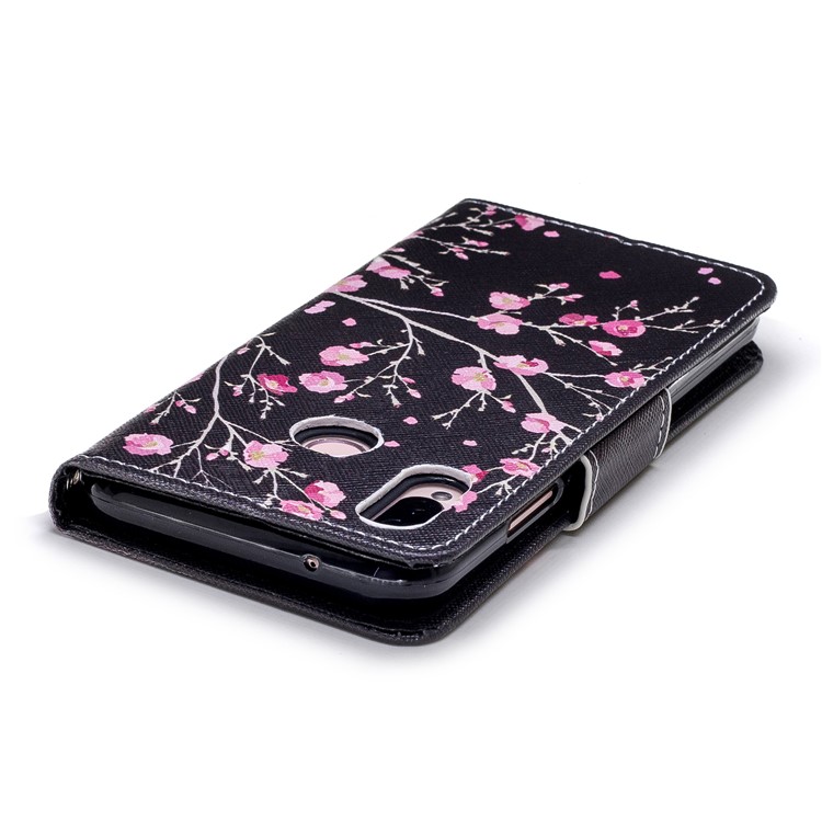 Cross Texture Pattern Printing Wallet Stand Leather Mobile Cover for Huawei P20 Lite/Nova 3e - Plum Blossom-4