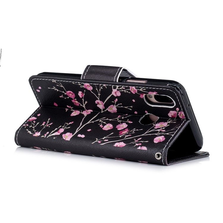 Cross Texture Pattern Printing Wallet Stand Leather Mobile Cover for Huawei P20 Lite/Nova 3e - Plum Blossom-5