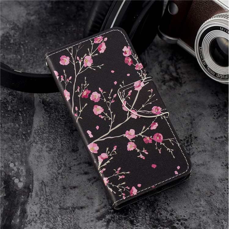 Cross Texture Pattern Printing Wallet Stand Leather Mobile Cover for Huawei P20 Lite/Nova 3e - Plum Blossom-6