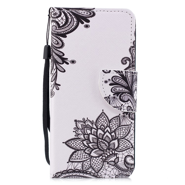 Cross Texture Pattern Printing Wallet Stand Leather Mobile Casing for Huawei P20 Lite/Nova 3e - Black Flowers-1